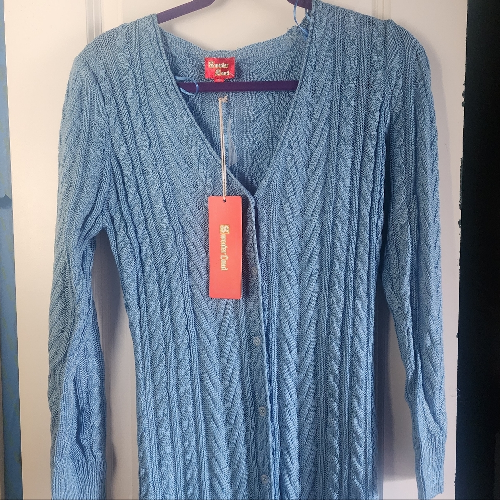 NWT Sweaterland Light Blue Button Up Dress